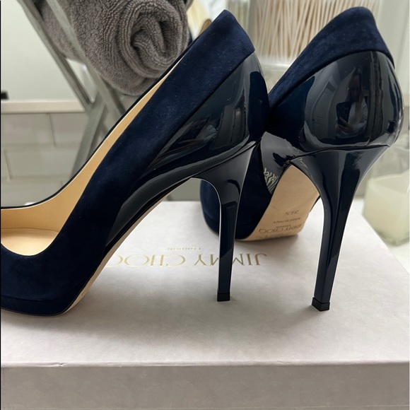 Jimmy Choo Rudy Suede Patent Navy Pumps 100mm - Picture 10 of 13
